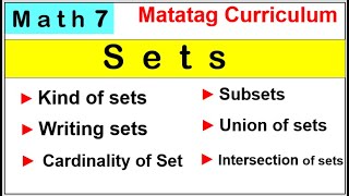 Math 7 illustrations and examples of Sets kind of sets writing sets cardinality of set subset [upl. by Zorina]