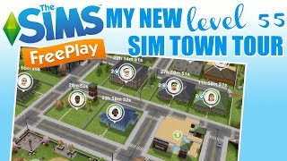 Sims Freeplay  My NEW level 55 game  Sim Town Tour [upl. by Nedia]