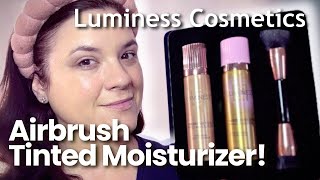 LUMINESS COSMETICS AIRBRUSH SPRAY TINTED MOISTURIZER amp MAKEUP REMOVER Tryons amp First Impressions [upl. by Leela]