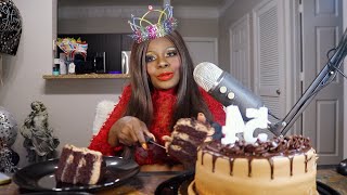 MY BIRTHDAY WHOLEFOODS CHOCOLATE FUDGE CAKE ASMR EATING SOUNDS [upl. by Cleavland]