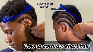 How to cornrow very short hair Detailed tutorial 🎥 beginner friendly [upl. by Rudie]