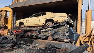 Car Crusher Crushing Cars 119 1975 plymouth duster [upl. by Jarita90]