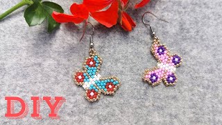 🦋Kolorowe Kolczyki Motylki z Koralików  DIY Tutorial  Colorful Butterfly Bead Earrings [upl. by Taft]