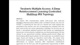 Terahertz Multiple Access A Deep Reinforcement Learning Controlled Multihop IRS Topology [upl. by Katt519]