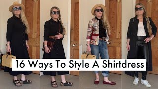 16 Ways To Wear A Shirt Dress  How To Style A Shirtdress  Shirtdress Outfit Ideas [upl. by Ellenej523]