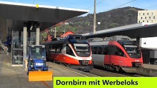 Bahnhof Dornbirn mit Werbelok am Railjet amp 🍺Werbelok am Güterzug [upl. by Abshier539]