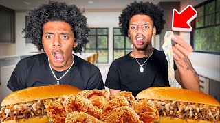 I PUT A quotUSED RUBBERquot IN MY TWIN BROTHER FOOD TO SEE HIS REACTION  MUKBANG [upl. by Aidne]