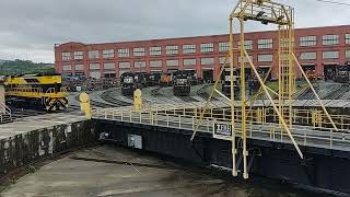 The Virginian Heritage unit gets towed off the Juniata Shops turntable after getting spun on 6624 [upl. by Holcomb515]