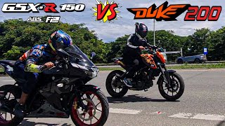 SUZUKI GSXR 150 VS DUKE 200 🔥🥵BATALLA ÚNICA DRAG RACE [upl. by Okoyk]