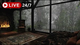 Cozy Porch Ambience 🌧️Relaxing Rain Sounds for Sleeping and Cozy Summer Ambience Relaxing Fireplace [upl. by Jeremie]