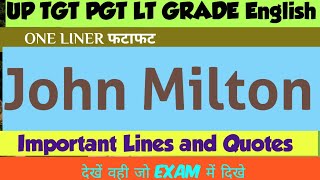 OneLiner on John Milton  Age of Milton  English literature  TGT PGT LT GRADE English examplarch [upl. by Garibull]