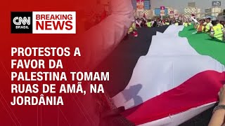 Protestos a favor da Palestina tomam ruas de Amã na Jordânia  AGORA CNN [upl. by Elrebma246]