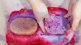 Pink Ty d Bol Body Soap Recycled Powder and Floor Cleaner 💜 Sponges Squeezing 💜 ASMR [upl. by Suisyola]