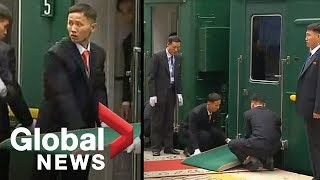 Kim Jong Uns staff struggles to line train up with red carpet [upl. by Eilyw485]