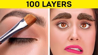 100 LAYERS CHALLENGE  1000 Coats of Nails Lipstick Makeup by 123 GO GENIUS [upl. by Bunker]