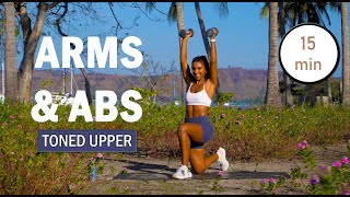 15 MIN TONED UPPER BODY  ABS Workout With Weights WARM UP  No Repeat Home Workout with dumbbells [upl. by Enilorak656]