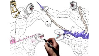 How To Draw Godzilla amp Kong vs Skar King amp Shimo  Step By Step  G x K New Empire [upl. by Dnalyar]