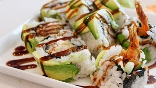 How To Make A Green Dragon Shrimp Tempura Sushi Roll [upl. by Duomham]