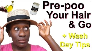 How To Pre Poo Natural Hair On The Go  Wash Day Prepoo Tips 4c Hair [upl. by Sterrett]