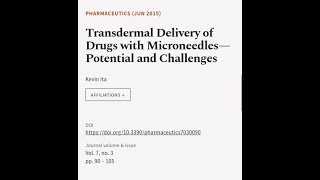 Transdermal Delivery of Drugs with Microneedles—Potential and Challenges  RTCLTV [upl. by Yevette]