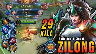 SAVAGE  29 Kills New Zilong One Hit Build and Emblem  Build Top 1 Global Zilong  MLBB [upl. by Gothart]