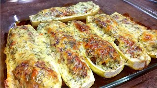 Кабачки Лодочки с Фаршем в духовке Очень Простой и Вкусный рецепт Вкуснейшие Запеченные КАБАЧКИ [upl. by Fem]