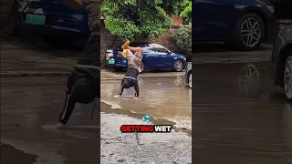 This Guy used His Mind to save his dog from getting wet watch how he does that 😂🤣😂 shorts dog [upl. by Nassi165]