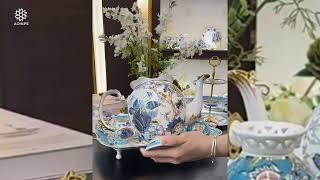 21Piece Floral Bone China Tea Set blue and white forever gift ideas tea party set for adults [upl. by Bartlett]