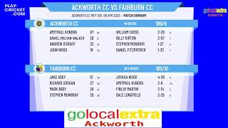 ECB Friendly  Ackworth CC 1st XI v Fairburn CC 1st XI [upl. by Hiamerej]