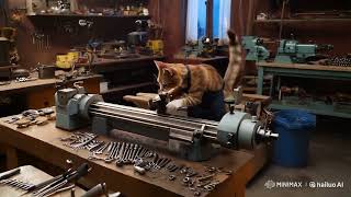 cat using lathe machine iron metal steel lathemachine [upl. by Arehc]