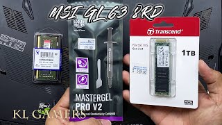 MSI GL63 8RD Gaming Notebook Replace Cooler Master MASTERGEL PRO V2 Thermal Paste Upgrade SSD RAM [upl. by Oedama]