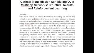 Optimal Transmission Scheduling Over Multihop Networks Structural Results and Reinforcement Learnin [upl. by Almund]