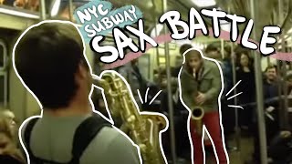 SAX BATTLE IN NYC SUBWAY Spontaneous Dueling Saxophones [upl. by Zakaria]