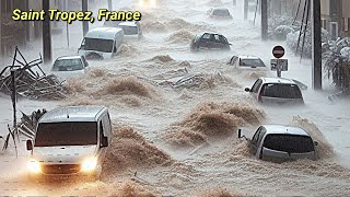 Bad weather in the south of France flooding in Saint Tropez the city is flooded [upl. by Manup]