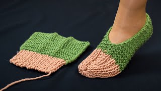 Very easy knitted slippers  tutorial for beginners [upl. by Alrrats]