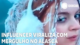 Influenciadora brasileira mostra cabelo congelado após nadar no Alasca [upl. by Alor]