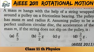 A mass m hangs with the help of a string wrapped around a pulley on a frictionless bearing The [upl. by Anagrom155]