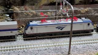 NScale Amtrak ACS64s traversing the last bit of nature before hitting urbania Model Railroad Fun [upl. by Gudrun32]