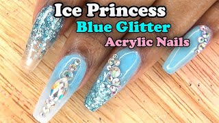 Acrylic Nails Tutorial  How To Encapsulated Nails  Acrylic Infill and Redesign  Blue Glitter [upl. by Naltiac]