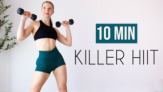 10 MIN KILLER HIIT Full Body Workout Light Weights Cardio At Home [upl. by Anerbes]