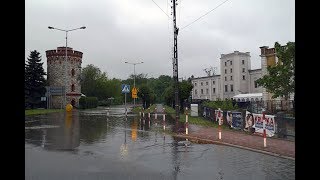 Kazimierza Wielka Zalana ulica Głowackiego i rondo 22052019 [upl. by Sopher194]