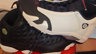 Air Jordan 14 Retro Black Toe Versus Aj13 Playoffs Sneaker Review  2024 [upl. by Anaxor]