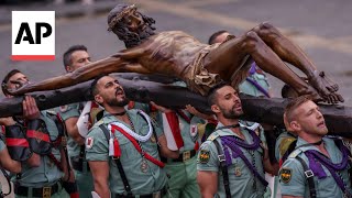 Malaga celebrates Maundy Thursday with foreign legion regiment procession [upl. by Meraree]