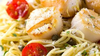 Pan Seared Scallops with Lemon Caper Pasta [upl. by Lidah]