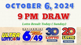 Lotto Result Today 9pm draw October 6 2024 658 649 Swertres Ez2 PCSO [upl. by Itin]