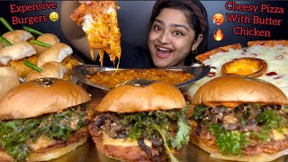 MOST EXPENSIVE LOUIS BURGERS amp CHEESY VOLCANO PIZZA WITH CREAMY BUTTER CHICKEN amp CHICKEN VADA PAV [upl. by Carmelia984]