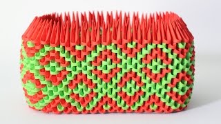 DIY 3D Origami Rectangle Pen Holder Dark Green amp Red [upl. by Ecadnarb]