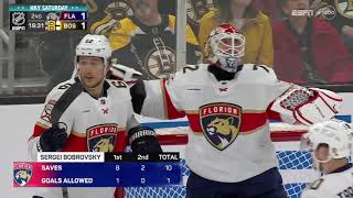 Sergei Bobrovsky stops Bruin Boqvists shot with his skate 6 apr 2024 [upl. by Mathe]