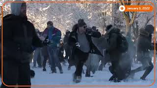 Giant snowball fight in US capital [upl. by Lais769]