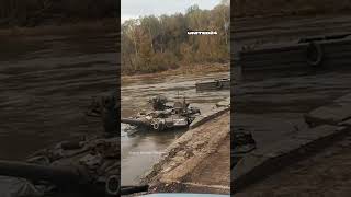 Russian tank destroyed by Ukrainian soldiers on a pontoon crossing warinukraine tanks russia [upl. by Jeanna]